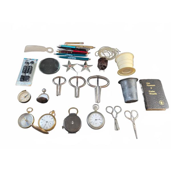 Vintage Lot: Pocket Watches, Mouth Harps, Misc.