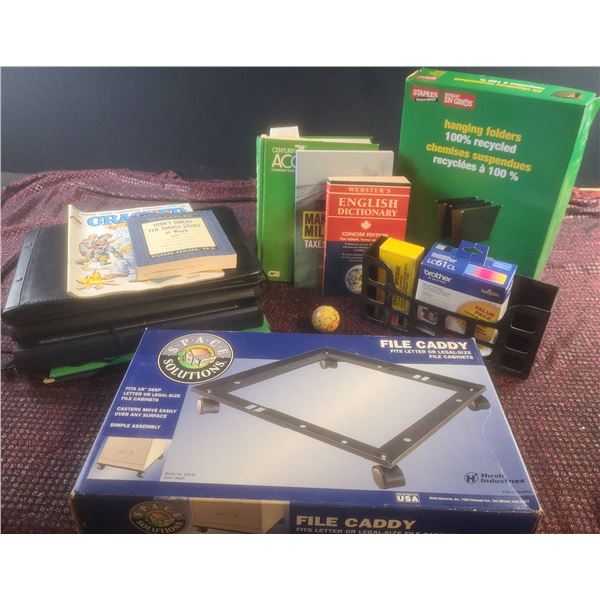 Office Supplies Bundle with Books, Folders, File Caddy, and Accessories