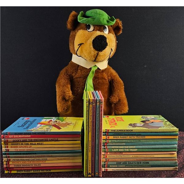 24 Walt Disney and Charlie Brown Hardcover Books with 1980 Yogi Bear Plush