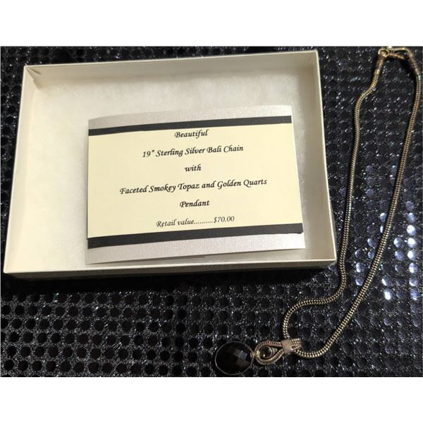 19" Sterling Silver Bali Chain Necklace with Faceted Pendant