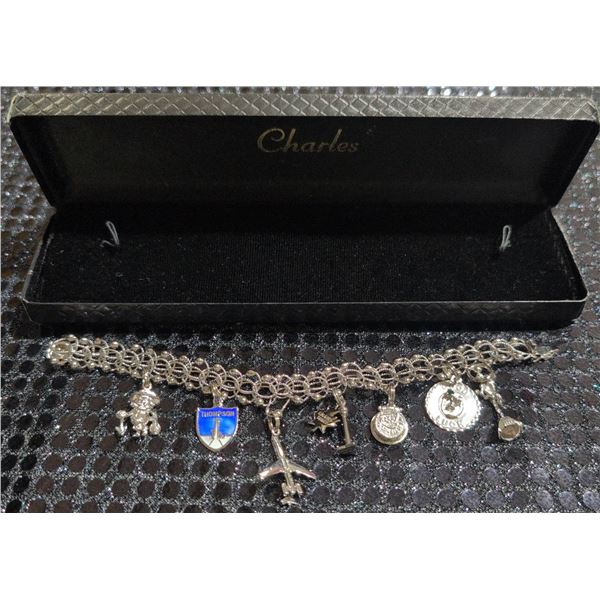Charles Silver-Tone Charm Bracelet with Case and Seven Charms