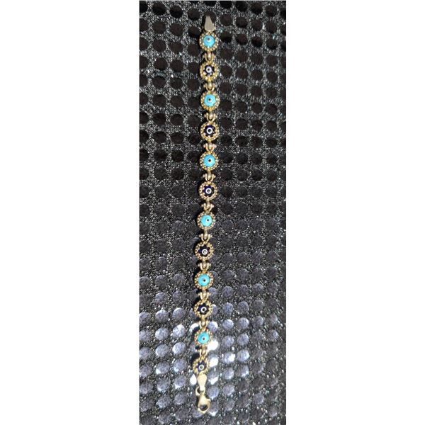 Sterling Silver Evil Eye Link Bracelet with Blue Accents