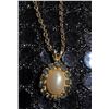 Image 2 : 10K Gold Necklace With Faux Pearl and Blue Stone Halo Pendant