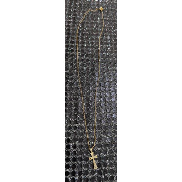 10K Gold Chain Necklace with Textured Cross Pendant