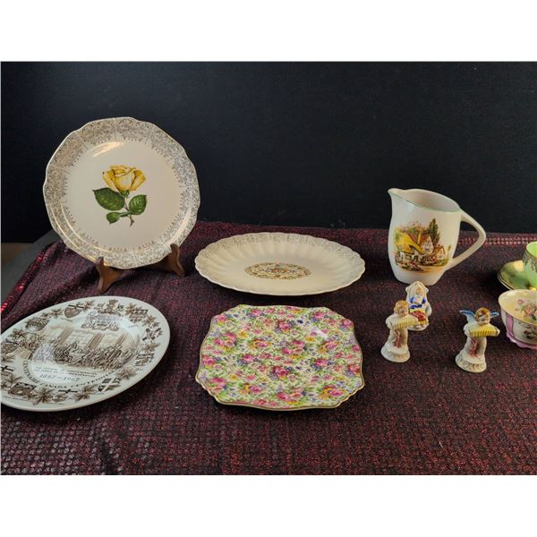 Decorated Plates, Teacups, Figurines and Jug – England and USA