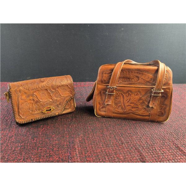 Gaitan Genuine Leather Hand Tooled Purses, Made in Mexico - Pair