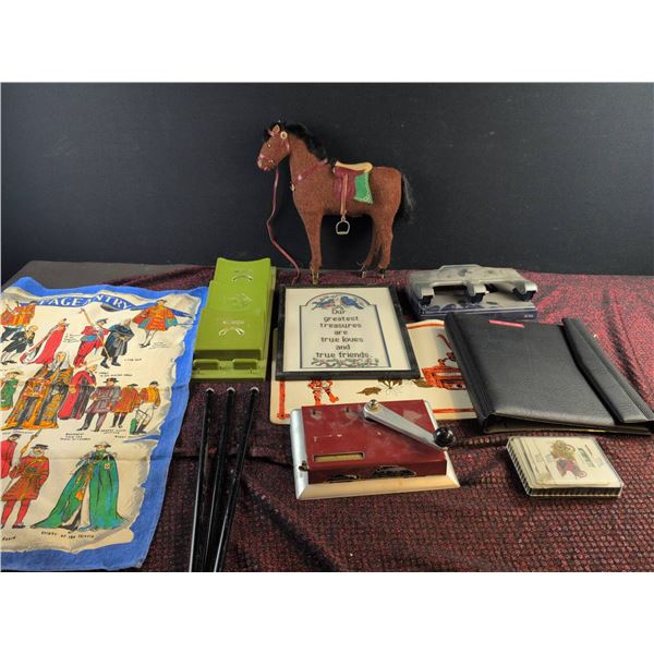 Office, Decor, and Collectible Items Including Cigarette Machine and Playing Cards