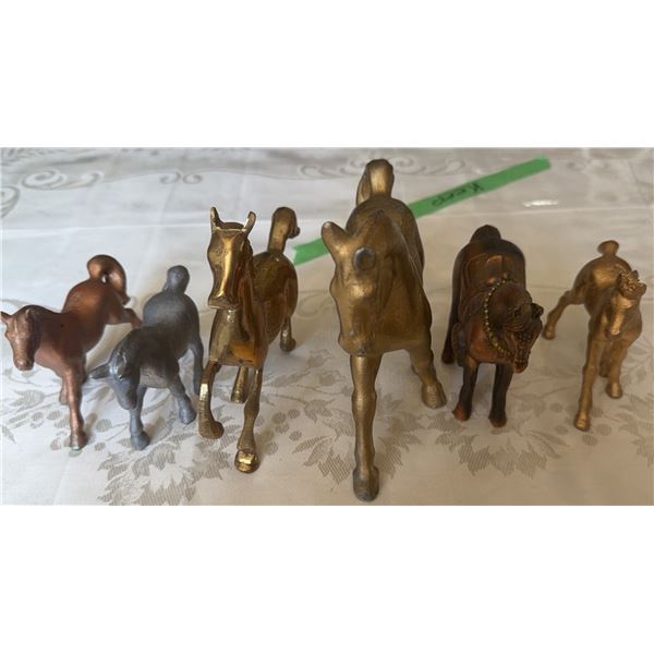 Six Cast Metal Horse Figurines in Various Finishes