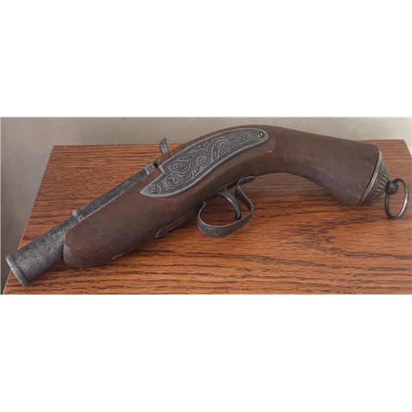 Decorative Cast Metal and Wood Replica Flintlock Pistol