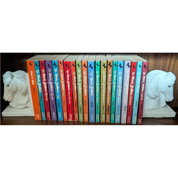 Equestrian Themed Book Collection with Porcelain Horse Head Bookends