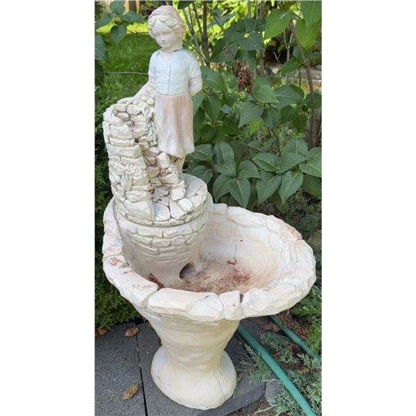 Concrete Bird Bath with Girl and Well Motif