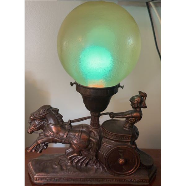 Metal Chariot Table Lamp with Frosted Glass Globe Shade