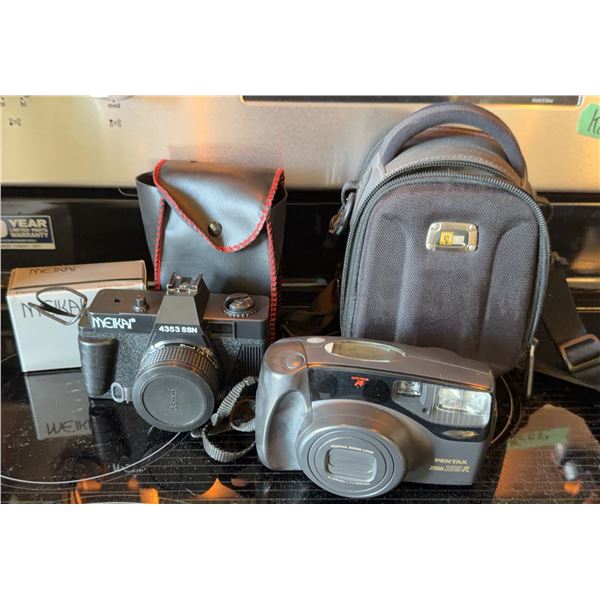 Meikai 4353 SSN 35mm Film Camera, Pentax Zoom 105-R, and Accessories