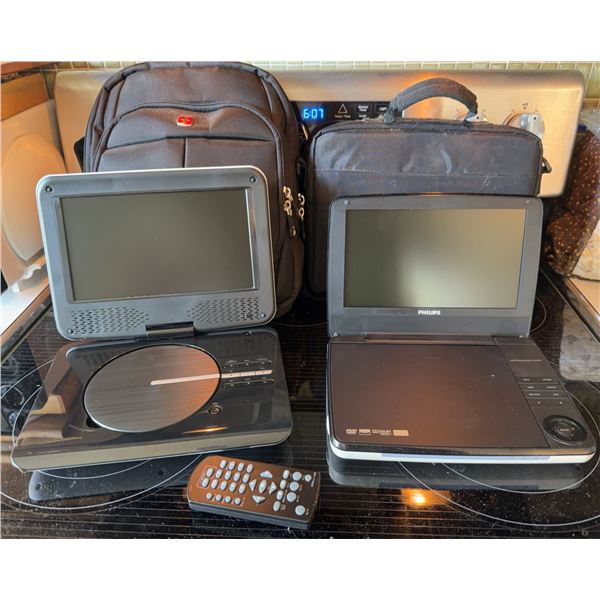 Philips and Unbranded Portable DVD Players with Cases and Remote