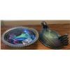 Image 5 : Three-Piece Carnival Glass Lot: Covered Hen Dish, Grape Pattern Compote, and Westmoreland Milk Glass