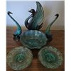 Image 1 : Green Ceramic Swans and Glass Bowls