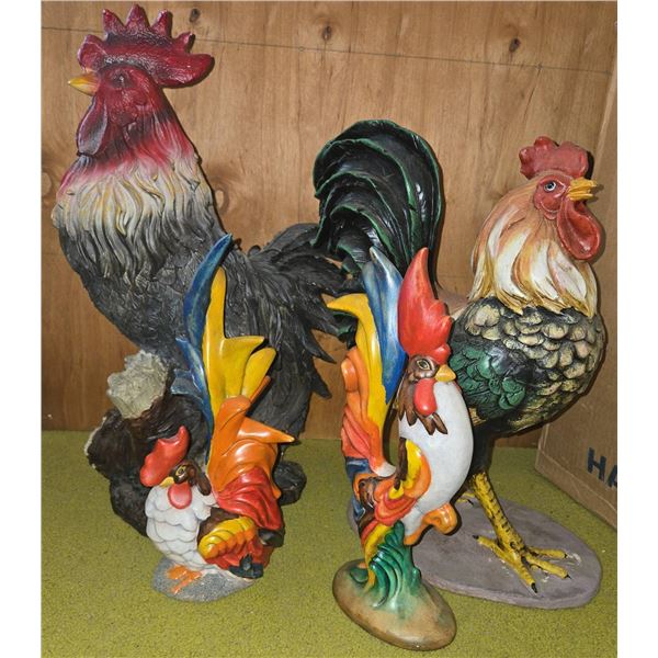 4 Painted Ceramic Rooster Figurines