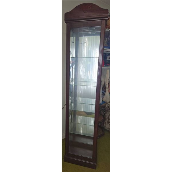 Tall Wood and Glass Display Cabinet with Glass Shelves