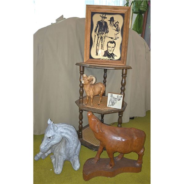 Decorative Items and Three-Tier Wood Stand