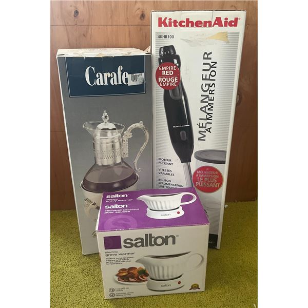 Kitchen Aid Immersion Blender, Zellers Silver Plated Carafe, Salton Gravy Warmer