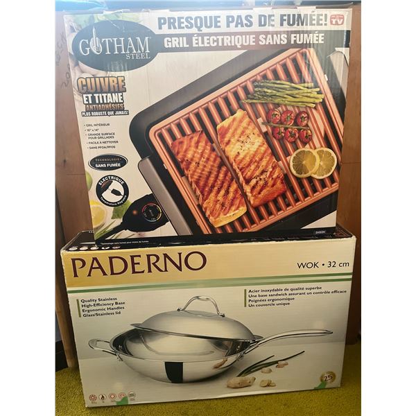Gotham Steel Electric Smoke-Less Grill and Paderno 32cm Wok Set