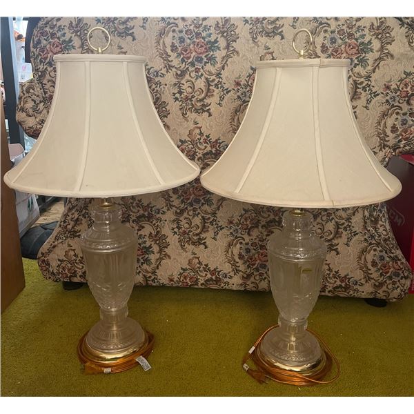 Cut Crystal Table Lamps with Brass Bases