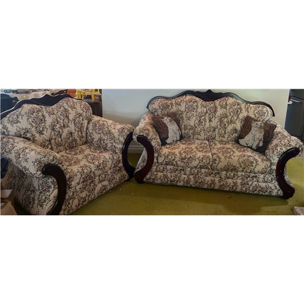 Floral Upholstered Wood Trim Sofa and Chair Set