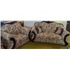 Image 1 : Floral Upholstered Wood Trim Sofa and Chair Set
