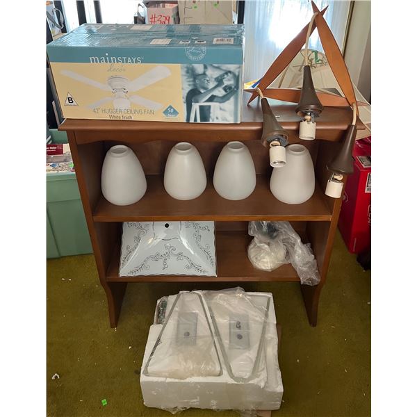 Ceiling Fan, Glass Shades, and Pendant Light Fixtures Lot