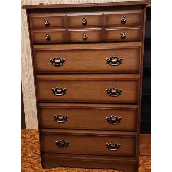 Wooden Chest of Drawers with Brass-Tone Handles, Made in Canada