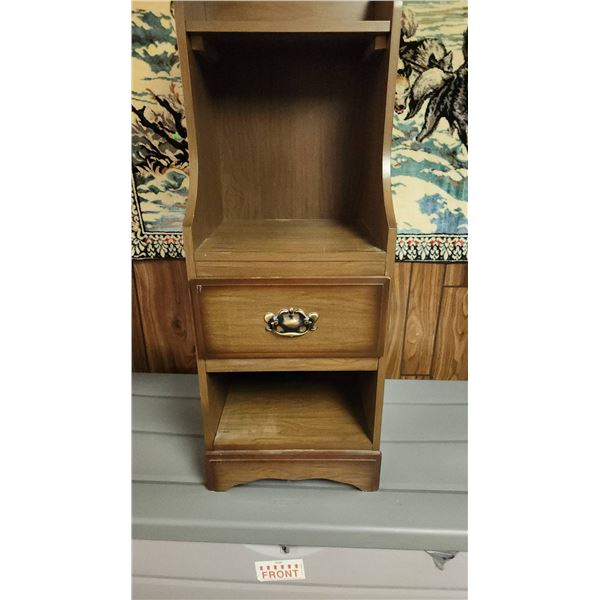 Wood Veneer Nightstand with Drawer and Open Storage