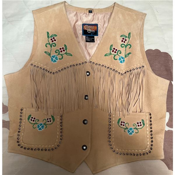 Cripple Creek XXL Genuine Leather Vest with Beaded Floral Details