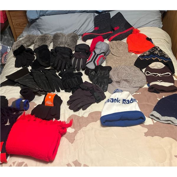 Winter Accessories Lot: Hats, Gloves, Scarves, Boots, Fur Mittens
