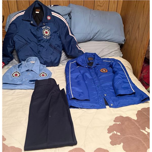 Fort Sask Fire Dept Uniform Lot With Jackets, Shirt, and Pants