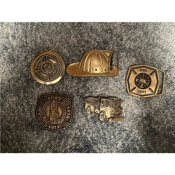 5 Brass Firefighter Themed Belt Buckles