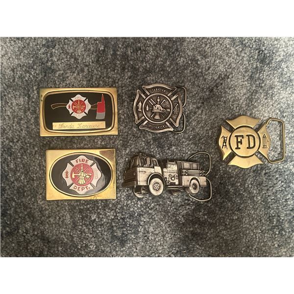 Firefighter Belt Buckle Collection, Solid Brass & Metal, 5 Pieces