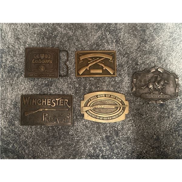 5 Collectible Brass Belt Buckles: Winchester, Labatt's, NRA