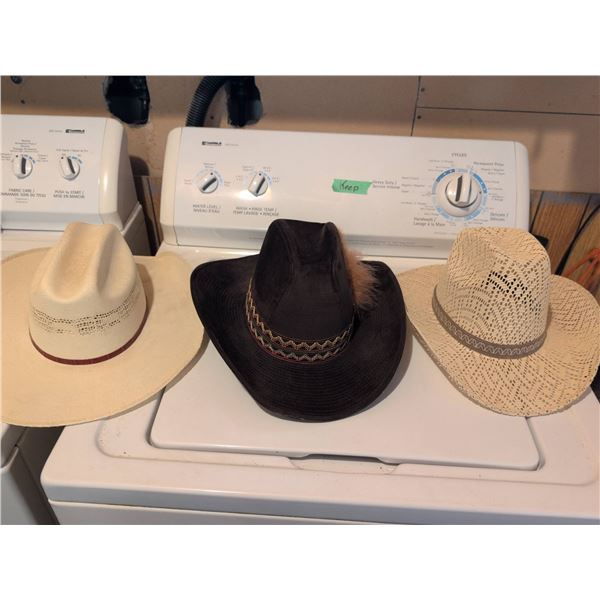 Three Western Cowboy Hats, Various Makers and Sizes