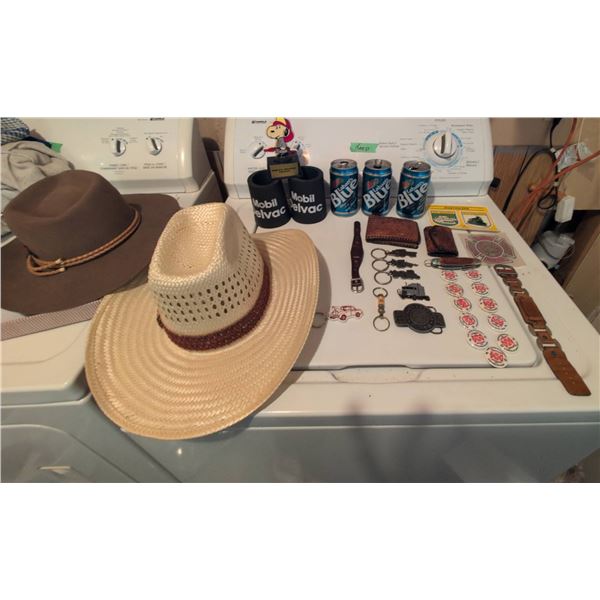 Bailey U-Rollit Straw Hat, Outback Broken Hill Felt Hat and Collectibles Lot