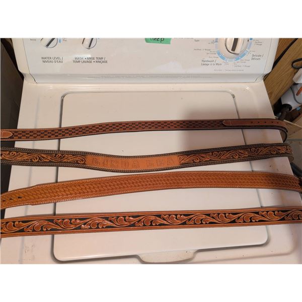 Four Tooled Leather Belts, 32/80 to 32 Inch, Various Brands