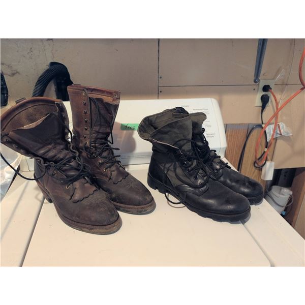 Two Pairs Combat Boots Chippewa and Black Leather Canvas