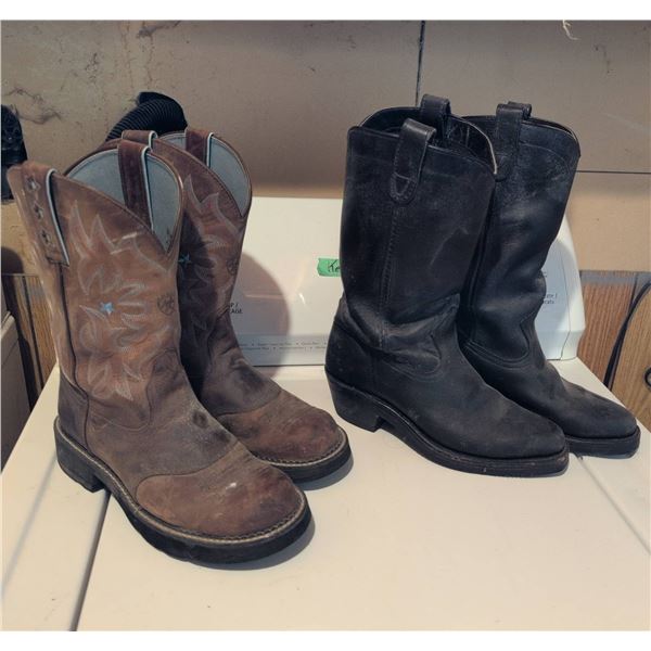 Ariat Leather Western Boots & Black Leather Work Boots, 2 Pairs