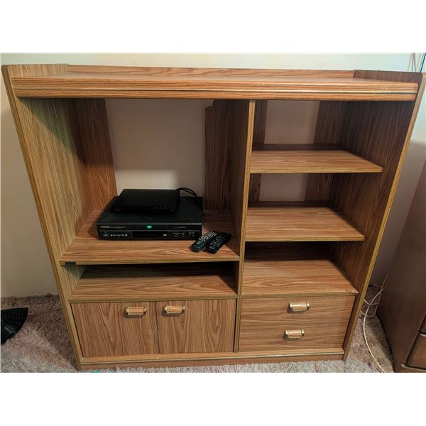 Media Shelf With SONY and Hitachi DVD/CD Players and Remotes