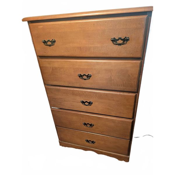 Five-Drawer Wood Chest with Brass-Tone Handles