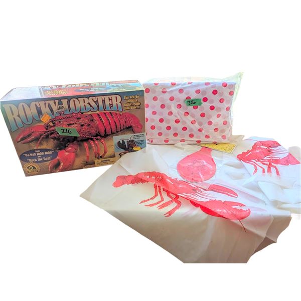 Rocky the Singing Lobster, Polka Dot Tablecloth, Lobster Tablecloth, Novelty Balloon