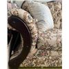 Image 3 : Upholstered Floral Sofa with Carved Wood Trim, 38x86x21 Inches
