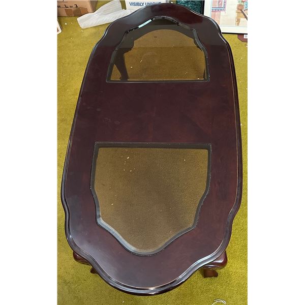 Wood and Glass Oval Coffee Table, 48x24x17 in