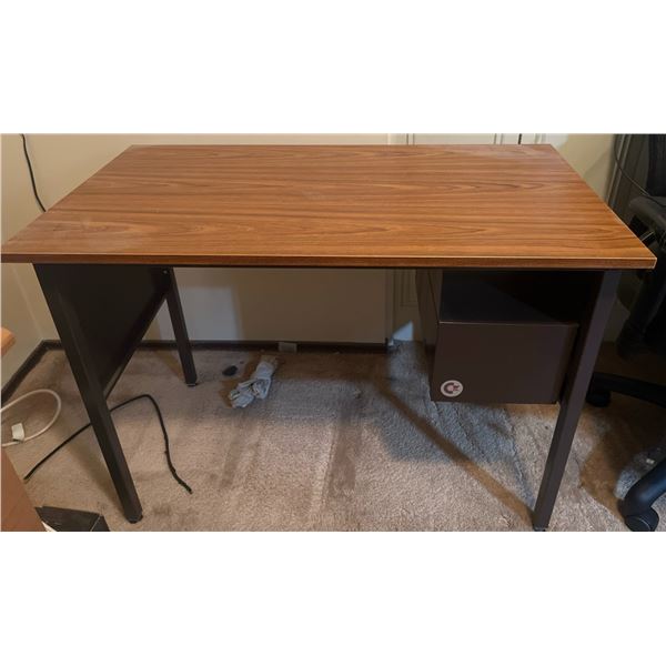 Metal Office Desk with Faux Wood Top and Drawer 36x20x29 in