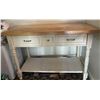 Image 1 : Wood Top White Kitchen Island and Blue Quilted Bar Stool