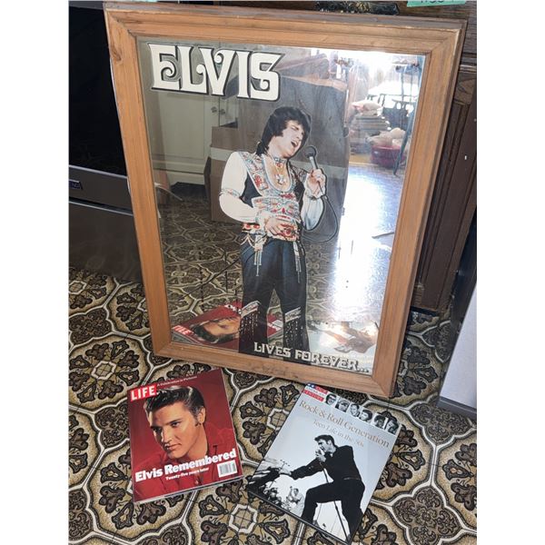Elvis Presley 'Lives Forever' Framed Mirror and Two Books